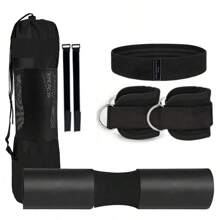 Juego de 7 piezas/1 set: Almohadilla para barra olímpica, accesorios de equipo de fitness que incluye 1 almohadilla para hombros, 2 correas para tobillos, 1 banda de resistencia, 1 bolsa de transporte y 2 correas para almohadilla de hombros. Apto para hombres y mujeres, adecuado para sentadillas, extensiones de piernas, etc. Uso en gimnasio. - Multicolor - Ver 9