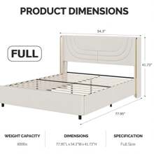 Modern LED Upholstered Bed Frame With Silver Wingback Headboard – Soft PU Leather, Platform Design, Easy Assembly, Ideal For Bedroom, Twin Bed Frame With LED Lights/ Full Bed Frame With LED Lights/ Queen Bed Frame With LED Lights/ Twin Size Bed Frame/ Full Size Bed Frame/ Queen Size Bed Frame, Black/Pink/Beige (USB LED Strip) - 米色 - 查看 8