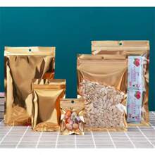 100 个金色单面透明塑料拉链袋可重复使用,用于零食、咖啡、坚果、糖果、香料、干果、卡片、水晶等食品包装袋,带挂孔,可密封,适用于节日、庆典、生日、婚礼、派对、礼品包装 - 金色 - 查看 8