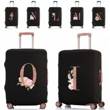 Initial Name A To Z Rose Gold Letter Luggage Cover Stretch Fabric Suitcase Protector Baggage Dust Case Cover Suitable For 18-32 Inch Suitcase Case Travel Organizer Luggage Protector Bag For School School Accessories School Stuff - Black - View 2