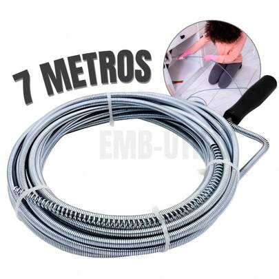 Fio Desentupidor 7 Metros de Aço Espiral Flexível com Manivela para Tubulação Vaso e Pia Fácil Manuseio