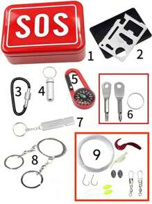 Bộ dụng cụ sinh tồn ngoài trời 9 món, Bộ dụng cụ sinh tồn khẩn cấp, Thiết bị sinh tồn trong tự nhiên - nhiều màu - Xem 6