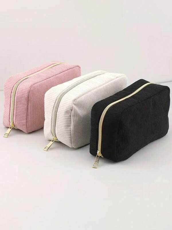 1 Pc Corduroy Beauty Storage Bag - Corduroy Portable Clutch Large Capacity Cosmetic Bag Travel Storage Bag Women's Cosmetic Bag Lightweight And Simple Large Capacity Zipper Portable Washing Bag - Multifunctional Storage Bag Solid Color Hand Washable Casual Simple Daily Storage Clutch Fashion Cosmetic Bag Suitable For Storing Cosmetics, Daily Necessities, Mobile Phones, Headphones And Other Daily Necessities Travel Bag Essential