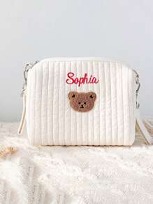 1pc Customized Multifunction Small Bear Mom Bag, Custom Embroidered Letter Large Capacity Stroller Hanging Bag, Cosmetic Bag, Portable Toiletry Bag, Suitable For Daily Use Or As A Gift For Family, Friends, Christmas, Easter, Spring Festival, Mother's Day, Women's Day, Valentine's Day, Teacher's Day, Nurse's Day, Birthday - Multicolor - View 4