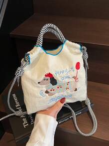 Fashionable Cartoon Dog Mini Crossbody Bag For Women, Versatile Handbag, Contrast-Color Embroidery Commuter Shoulder Bag, Phone Pouch
