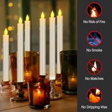 24 Pack Flameless Taper Candles In Candleholders With Remote Timer , LED Candlesticks Flickering, Battery Operated Candles, 10.6 Inches For Home Christmas Wedding Celebration Decor, Ivory