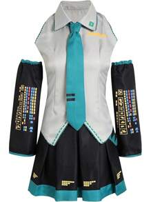 Anime Cosplay Costume Full Set For Women, Top And Skirt Halloween Outfit, Cute Character Dress Up - Gray - 查看 2