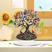 1 PC Charming Colored Tree North American Cardinals 2D Acrylic Desktop Decoration, Suitable For Home Decoration, Room Decoration, Office, Restaurant, Coffee Shop And Other Scenes As Desktop Art Decoration, Suitable As Holiday Gifts For Family And Friends.