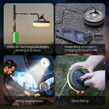 Magnetic Camping Starry Sky Atmosphere Lamp: 2000mAh Battery Life + Type-C Fast Charging Battery Level Visualization ▎Strong Light Flashlight + 7-Color Soft Light + 10m Light Strip Outdoor Camping & Home Dual Use - Multicolor - View 12
