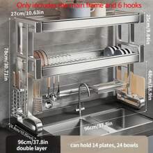 Organizador de cocina de acero inoxidable - Estante multifuncional para el fregadero, con bandeja para lavar, almacenamiento de cuchillos y condimentos, diseño de una o dos capas, adecuado para estante de encimera y gabinete de cocina