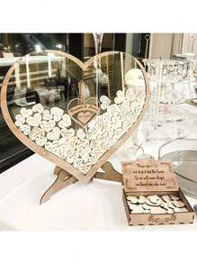 1set Wedding Guestbook Wooden Heart-Shaped Wooden Blessings Decoration Message Board DIY Creative Guest Check-In Book Suitable For Weddings Home Decor Birthdays Bachelor Parties And Graduation Parties