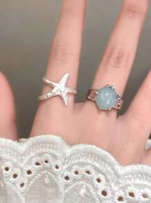 1pc Starfish Open Ring For Women, Exotic Fashion Adjustable Finger Ring, Accessory