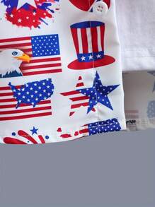 1pc Boys Casual US Flag Random Pattern Printed Short Sleeve Collared Shirt, Suitable For Independence Day - White - View 6