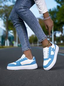 Zapatillas de lona con diseño de estrellas, de estilo casual y plataforma, con cordones, para uso unisex, para mujer - Azul - Ver 6