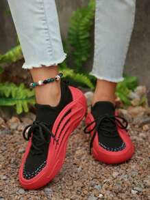 Women's Casual Sport Shoes, Knit Elastic Band Breathable Running Shoes, Outdoor Fitness Trekking Sneakers