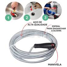 Fio Desentupidor 7 Metros de Aço Espiral Flexível com Manivela para Tubulação Vaso e Pia Fácil Manuseio