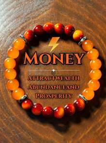 8毫米橙色石英，红色渐变，财富宝石弹力手链 - 寓意繁荣祝福，适合任何场合的完美礼物 - 彩色 - 查看 11