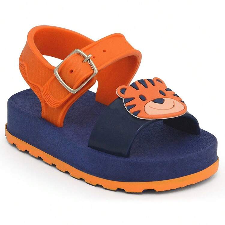 Sandália Papete Infantil Masculino Menino Bebê Detalhe Animais Tigre e Zebra Super Macia Leve Confortável Moda Criança - Laranja - Visão 2