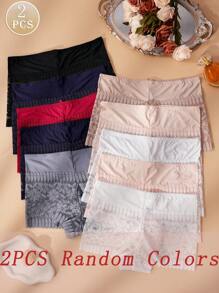 2PCS Random Colors Women Simple Lace Trimmed Solid Color Casual Boyshorts - Multicolor - View 4