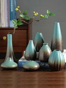 1pc Ceramic Vase Decor, Suitable For Living Room Floral Arrangement, Hotel Lobby Decoration, TV Stand, Bookshelf Flower Holder, Dining Table Centerpiece, Office Fresh Flower Display, Retro Dry Flower Vase