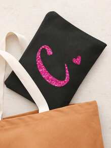 化妆包、化妆袋、钱包、字母A-Z图案、洗漱用品收纳包、拉链手机袋、铅笔盒、手拿包、教师礼物、女士旅行必备、女孩礼物、化妆工具、化妆刷收纳袋、节日必备、节日旅行包、旅行配件 - 黑色 - 查看 4