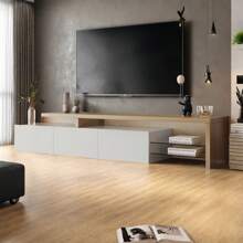 Rosahqnda TV Cabinet, TV Stand With High-Gloss Glass Shelves, TV Lowboard With 3 Drawers, TV Shelf For Living Room, Dining Room And Bedroom, 200 X 39 X 42 Cm - trắng - Xem 2