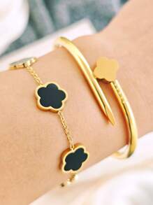 1pc Four-Leaf Clover Bracelet, Stainless Steel Bracelet, Zirconia Bracelet, Nail Bracelet, Titanium Steel Bracelet, Jewelry Gold Jewelry Jewelry Women Bracelets Accessories Women Stainless Steel Jewelry Bracelets For Women Western Jewelry Mirror Polishing