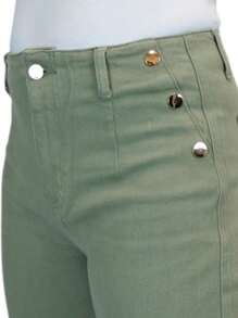 Paulo Due 3 4 Stretch Denim Slim Leg Gold Button Detail Trousers - Khaki - View 4