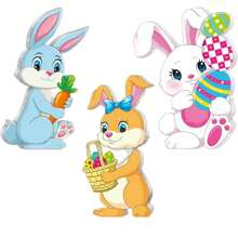 Letreros de madera de Pascua 2D con forma de conejito de dibujos animados, bandejas escalonadas de primavera para decorar el hogar. - Multicolor - Ver 1