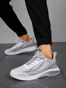 Men's Lightweight Shock-Absorbing Non-Slip Sports Sneakers, Suitable For Casual, Outdoor Activities, Travel, Exercise, Running. Grey Color