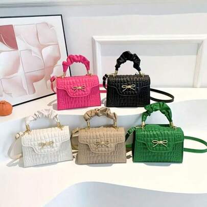 1 件时尚鳄鱼纹 PU 斜挎包，轻质可调节肩带，多功能单肩包，蝴蝶结细节，适合女性，日常通勤、办公室、外出，适合 15 岁以上人群，多种颜色可选