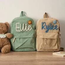 Custom Name Backpack Retro Corduroy School Bag Personalized Paste Cloth DIY Large Capacity Lightweight Travel Bag, Chenille Patches - Multicolor - View 3