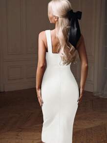 Women's Fantasy Spaghetti Strap V Neck Midi Bodycon Dress Summer Bandage Dress White Elegant Wedding Evening Cocktail Party Dress Sexy Clothes - White - View 11