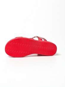 Women's Woven Strap Single Buckle Open Toe Casual Non-Slip Thick Sole Comfortable Wedge Sandals, Suitable For Pants And Skirts - Red - View 10