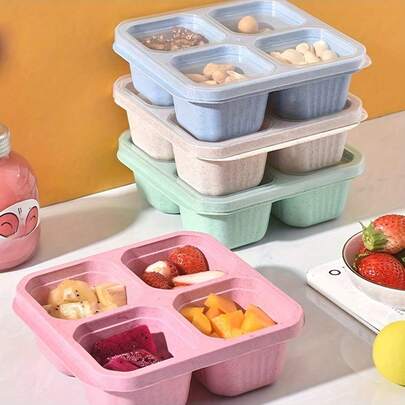 1 Pieza Caja Bento cuadrada de 4 compartimentos, Caja de almuerzo con divisiones para camping al aire libre