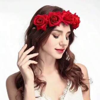 1 pieza Diadema accesorio para el cabello con flor de rosa de terciopelo de seda sintética roja, estilo coreano para novia y damas de honor, accesorio para fotografía de boda