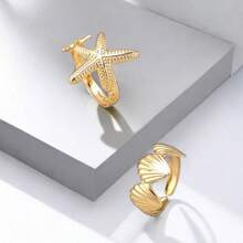 2 Stücke/Set einstellbare Seestern- & Muschelringe, personalisierte Ringe im Ozean-Resort-Stil für Frauen