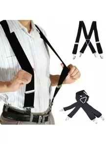 1Pc Men Wide Suspenders High Elastic Adjustable 4 Strong 25mm Wide Clips Solid Color Suspender Heavy Duty X Back Trousers Braces Heavy Duty Suspenders With Swivel Hooks For Men Work Jeans Y Back Big And Tall Adjustable Elastic Trouser Braces Belt Loop Strap, Wedding Accessories For Going Out Outfit Wedding Party And For Gift Autumn-Winter Accessories Halloween Costume,Suitable For Teens, Youth,Men,Casual, Outdoor, Athletic, Vacation, Graduation Gifts, Birthday, Daily Wear - Multicolor - View 12