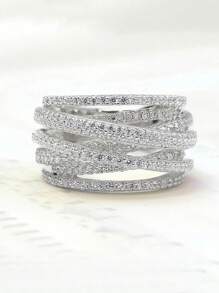 1pc Vintage Multi-Layer Cross Ring, 925 Sterling Silver, Elegant Jewelry Gift For Women On Valentine's Day - Silver - View 3