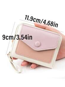 Candy Color Women's Short Wallet, Fresh Minimalist PU Colorblock Accordion Card Holder, Macaron Color Clutch Bag, Coin Purse Zipper Bag - Multicolor - View 5