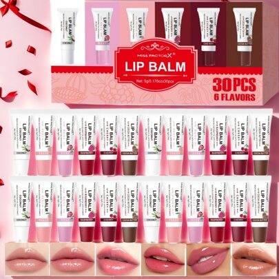 MISS FACTORX Set de 30 piezas de Bálsamo labial y Brillo de labios, Potencia el pigmento de los labios, Hidratación y brillo de larga duración, Regalo perfecto del Día de la Madre