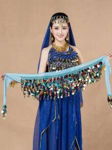 1pc Belly Dance Sequin Waist Chain, Dance Performance Costume, Colorful Disc Waist Belt, Belly Dance Hip Scarf For Dancing Summer, School