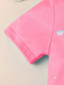 Set de 2 piezas de camiseta de manga corta y shorts de verano con estampado 3D de tortugas para niñas, informal y lindo - Rosa - Ver 5