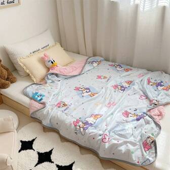 Disney 1pc Cartoon Children's Quilted Comforter, A-Side Knitted Fabric B-Side Cooling Bubble Quilt, Soft & Comfortable Bedding, Duvet Alternative Filling For Children Room, Bedroom, Guest Room, Ultrafine Fiber Bedding