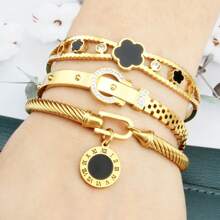 3/1 套装时尚珠宝派对珠宝镀金女士手链，节日风格三叶草方晶锆石吊坠项链配饰，节日礼物 - 小鎖吊墜組合款 - 查看 3