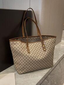 حقيبة كتف كبير بطباعة متكررة مقبض مزدوج للعمل