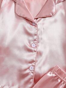 2pcs Solid Color Short Sleeve Pajamas Set For Toddler/Little Girls, Summer - Dusty Pink - View 4