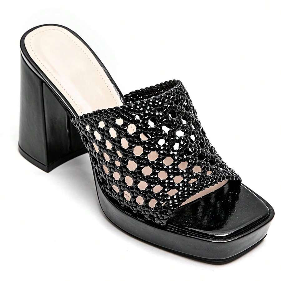 Summer Fashion Versatile Hollow High Heel Sandals - Black - View 1