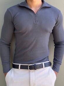 Cacharrel Zip Polo Neck Long Sleeve ITALIAN Classic - Dark Grey - View 2