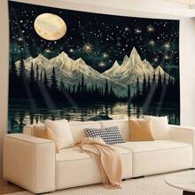 1pc Artistic Concept Green Forest Fog Mountain - Large Size Decorative Tapestry For Living Room, Bedroom, Office, Party Background Decoration, Family Room Decoration, Holiday Gift, Creative Fog Mountain Artistic Concept Forest Starry Sky Art Unique Aesthetic Decorative Tapestry, Easy To Install